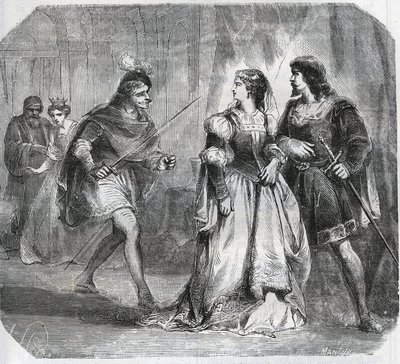 Marguerite de Baviere, Hertogin van Bourgondië (1363-1423) en Koningin Isabeau (Isabelle, Elisabeth) van Beieren (1371-1435) scheiden Lodewijk I van Valois, Hertog van Orléans (1372-1407) en Jan zonder Vrees, Hertog van Bourgondië (1371-1419), die vechten  door French School