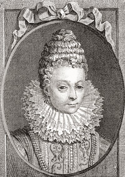 Marie de Médicis, 1575-1642. Koningin-gemalin van Frankrijk, als de tweede vrouw van koning Hendrik IV van Frankrijk. Uit Les Heures Libres gepubliceerd 1908. door French School