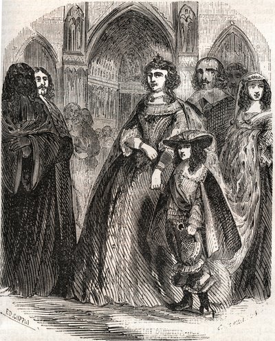 Marie de Medicis (1573-1642), koningin van Frankrijk en regentes van het koninkrijk met haar zoon Lodewijk XIII op weg naar Notre-Dame de Paris - in 