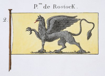 Maritieme vlag met griffioen-embleem dat het wapen van Rostock aanduidt, uit een Frans vlaggenboek, c.1819 door French School