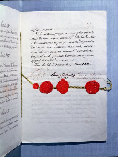 Huwelijkscontract van keizer Napoleon Bonaparte en Marie-Louise, Wenen, 9 maart 1810 door French School