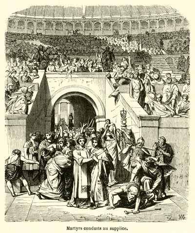 Martelaren naar de executie geleid (gravure) door French School