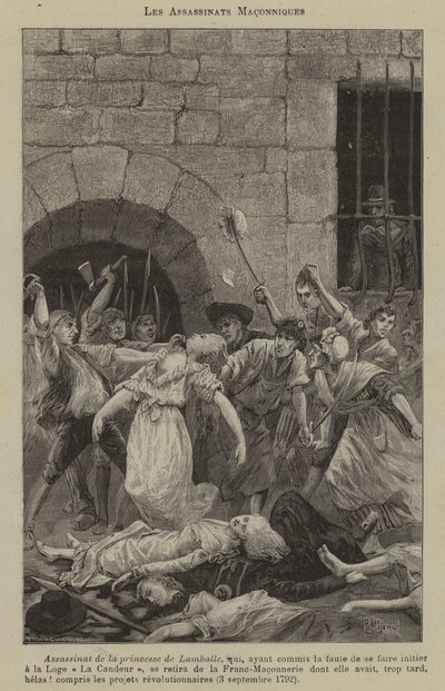 Vrijmetselaarsmoorden (gravure) door French School