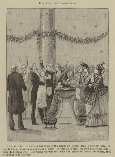 Vrijmetselaarsdoop (gravure) door French School