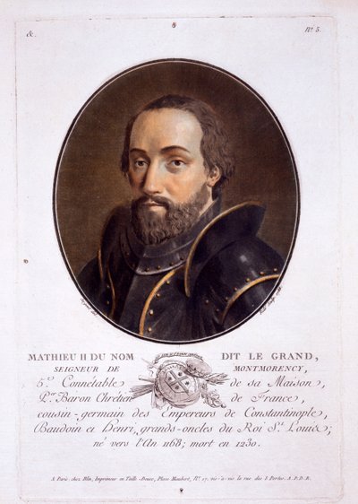 Mathieu II de Montmorency, uit Portraits des grands hommes, femmes illustres, et sujets memorables de France, gepubliceerd 1787-92 door French School