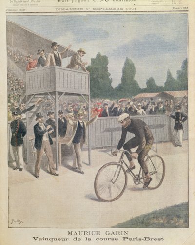 Maurice Garin (1871-1957) kampioen van de Parijs-Brest race, uit Le Petit Journal, 1 september 1901 door French School