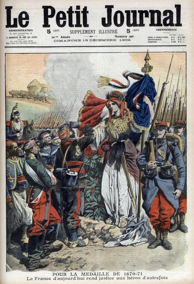 Medaille voor veteranen van de oorlog van 1870-1871: allegorie van Frankrijk die recht doet aan de helden van het verleden - 