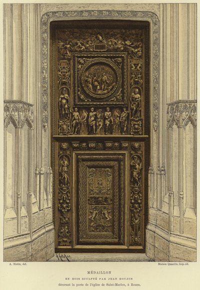 Medaille in hout gesneden door Jean Goujon in de deur van de Kerk van Saint-Maclou, Rouen door French School
