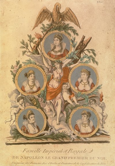 Medaillons die de leden van de keizerlijke familie van Napoleon I voorstellen: Keizerin Josephine; Marie Julie, vrouw van Joseph Napoleon; Koning van Napels; Augusta Amelia van Beieren; Frederica Catherine van Württemberg door French School