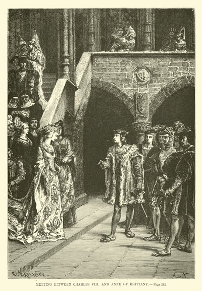 Ontmoeting tussen Karel VIII en Anne van Bretagne door French School