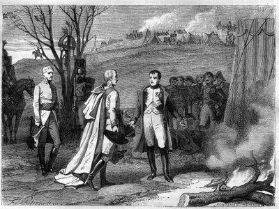 Ontmoeting van twee keizers na de Slag bij Austerlitz, 4 december 1805 (Napoleon Bonaparte) door French School