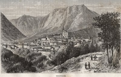 Mende - Lozere in regio Languedoc-Roussillon - gravure in 