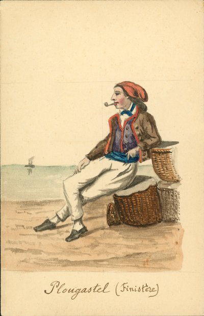 Mannenkostuum van Plougastel, Finistère door French School