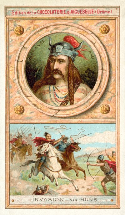 Merovech, koning van de Salische Franken, en de invasie van de Hunnen, 451 door French School