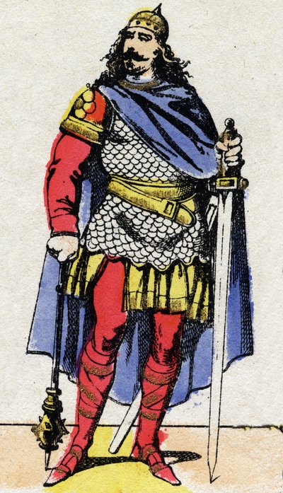 Merovingische dynastie: Portret van Karel Martel (ca. 688-741) burgemeester van het paleis van 737 tot 741. Epinal afbeelding uit het einde van de 19e eeuw. Privécollectie. door French School