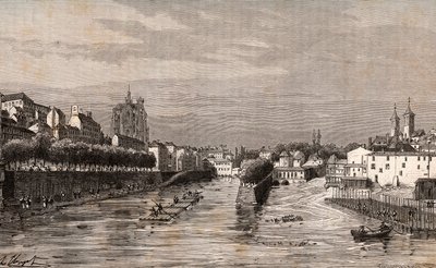 Metz - uitzicht op de haven Saint-Georges - Moselle - gravure in 