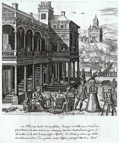 Michel de Nostradame (1503-66) wordt geraadpleegd over het lot van de zeven kinderen van Catherine de Medici (1519-89) en Henri II (1519-59) 1548 door French School