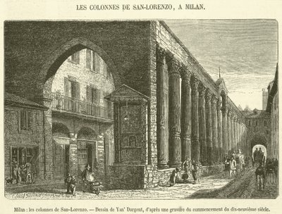 Milaan, de zuilen van San-Lorenzo door French School