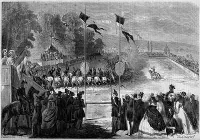 Militair carrousel uitgevoerd door de studenten van Saint Cyr. Morbihan (56), 31 augustus 1861. Gravure in 