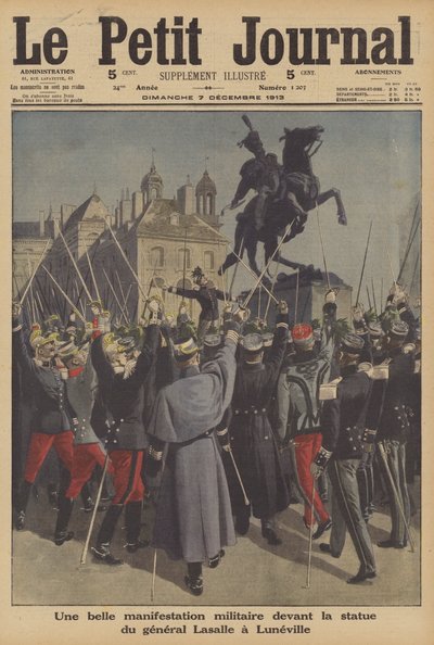 Militaire demonstratie voor het standbeeld van generaal Lasalle in Luneville, Frankrijk door French School