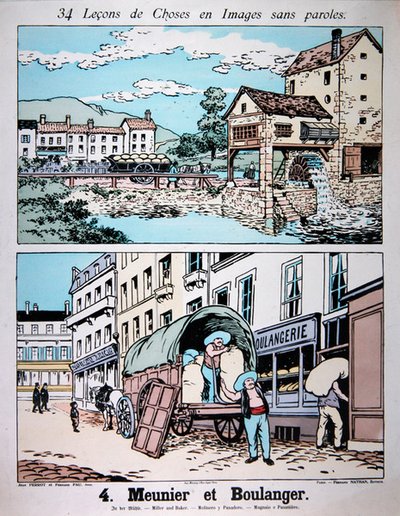 Molenaar en Bakker, illustratie uit een lagere schoolboek, ca. 1900 door French School