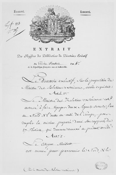 Ministerie van Buitenlandse Zaken, benoeming van twee geheime agenten, 1796 door French School