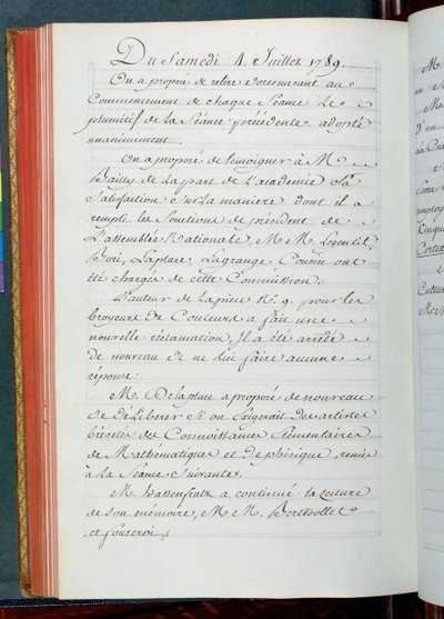 Notulen van een vergadering van de Academie van Wetenschappen, 4 juli 1789 door French School
