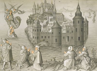 Wonder van de Maagd Maria die pelgrims redt bij Mont Saint-Michel door French School