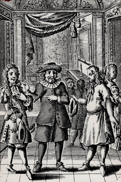 De vrek, gravure uit het werk van Molière, pseudoniem van Jean-Baptiste Poquelin (1622-1673) - Scène uit het stuk van Molière L