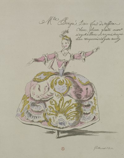 Miss Puvigne als Lucht, in Zoroastre, een libretto door Cahusac, gecomponeerd door Jean-Philippe Rameau, facsimile door A. Guillaumot Fils, 1749 (kleurgravure) door French School