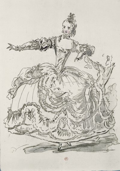 Miss Puvigne als Het Levende Standbeeld, in Pigmalion, een libretto door Lamotte, gecomponeerd door Jean-Philippe Rameau, 1748 (kleurgravure) door French School