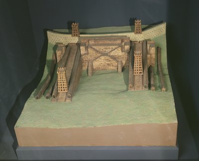 Model van de constructies van Julius Caesar (101-44 v.Chr.) voor Avaricum (Bourges) in 52 v.Chr. door French School