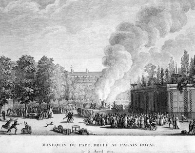 Model van de paus verbrand in het Koninklijk Paleis, 6 april door French School