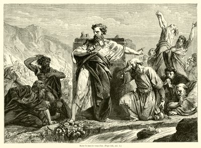 Mozes breekt het gouden kalf (gravure) door French School