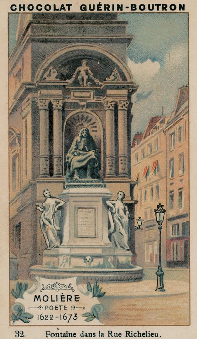 Molière, Dichter, 1622-1673, Fontein op Rue Richelieu door French School