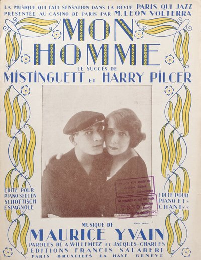 Mon Homme, omslag van partituur van lied door Mistinguett en Harry Pilcer, 1920 door French School