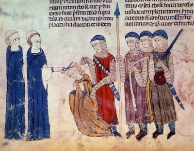 Monnik gemaaid als straf voor zijn losbandigheid. Miniatuur uit het manuscript 