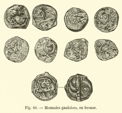 Gallische munten, in brons (gravure) door French School