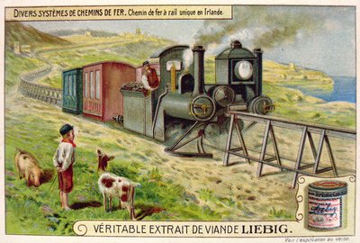Monorailtrein in Ierland, promotionele reclamekaart voor Veritable Extrait de Viande Liebig door French School