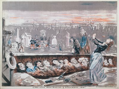 Begraafplaats Montmartre, 4 december 1851 (kleurenlitho) door French School
