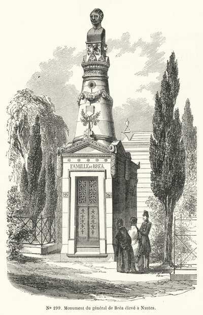 Monument in Nantes voor de Franse Generaal Jean Baptiste Fidele Brea, geëxecuteerd door revolutionairen tijdens de Juni-opstand in Parijs in 1848 (gravure) door French School