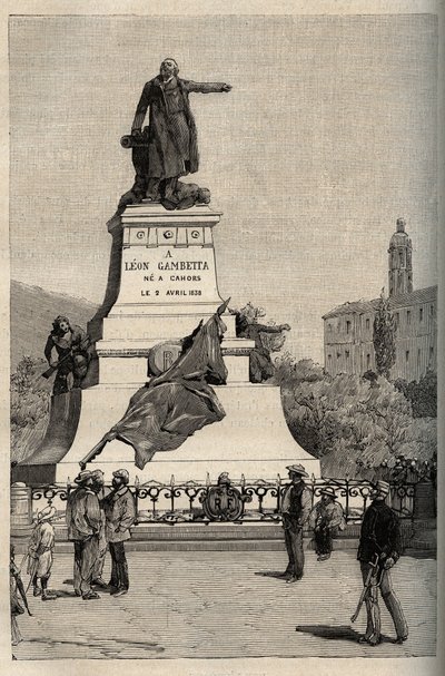 Monument voor Léon Gambetta (1838-1882) door Alexandre Falguière - Cahors - gravure in 