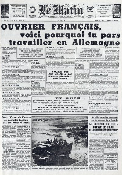 Ochtendkrant nr. 21311 van 20 oktober 1942: De Sto - Verplichte Arbeidsdienst - Waarom werken in Duitsland door French School