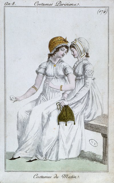 Ochtendjurk, modeplaat uit Costumes Parisiens, 1800 door French School