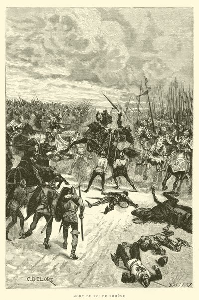 Dood van de Koning van Bohemen (gravure) door French School