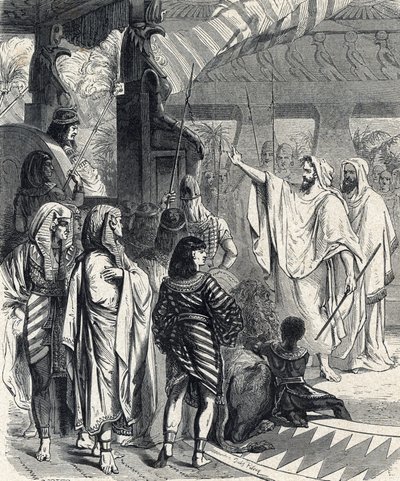 Mozes en Aaron bezoeken de farao (Mozes en Aaron bezoeken de farao) Gravure uit 