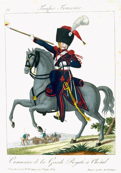 Bereden Kanonnier van de Koninklijke Wacht, uit Troupes Francaises, uitgegeven bij Basset, Parijs door French School