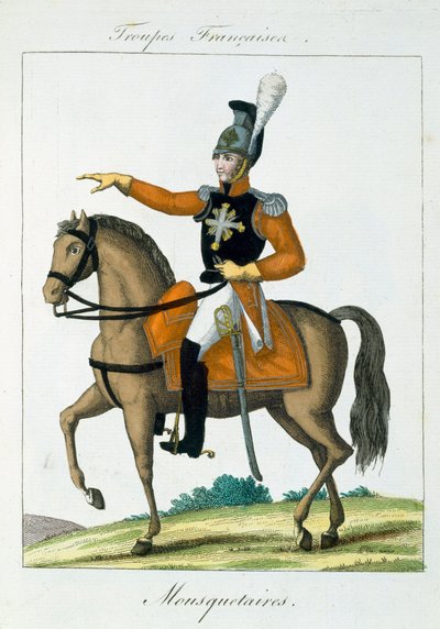 Bereden Musketier, uit Troupes Francaises, uitgegeven bij Basset, Parijs door French School