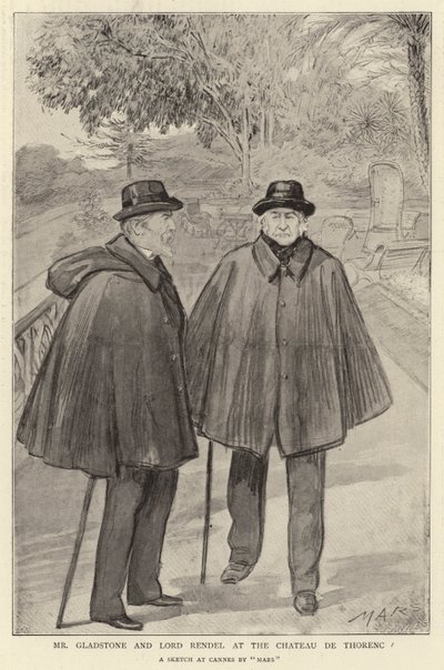 De heer Gladstone en Lord Rendel in het Chateau de Thorenc (litho) door French School