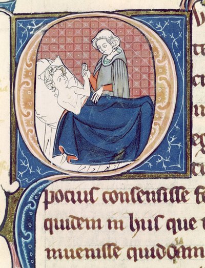 Ms 1003 f.185v Onderzoek van een patiënt, uit Oeuvres de Galien door Claudius Galenus (ca.130-ca.201) door French School
